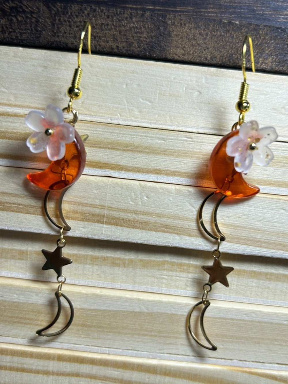3/$25  Crescent Moon & Flower Drop Earrings